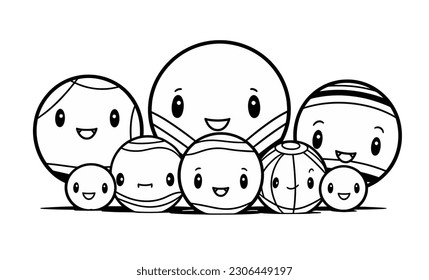Dibujo de vectores, doodle de bola de corte, Ilustración lineal