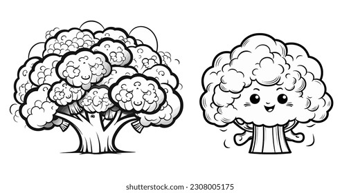 Vector Draw, Cute Broccoli, Lineart