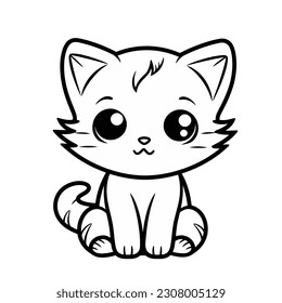 Vector Draw, Cute Cat Sitting, Lineart