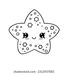 Vector Draw, Cute Star character , Lineart Illustration