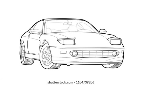 Vector draw of a flat sport car with black lines.