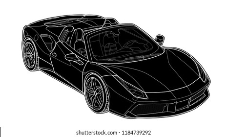 Vector draw of a flat sport car with black lines.