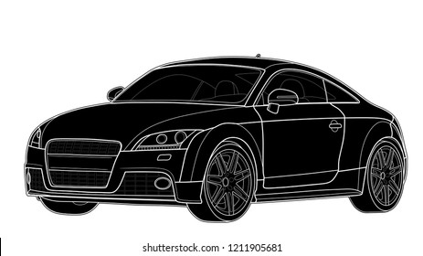 Vector draw of a flat sport car with black lines.