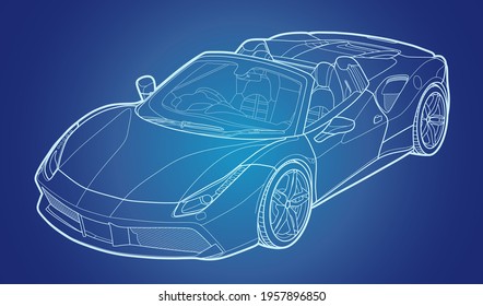 Vector draw of a flat sport car with black lines.