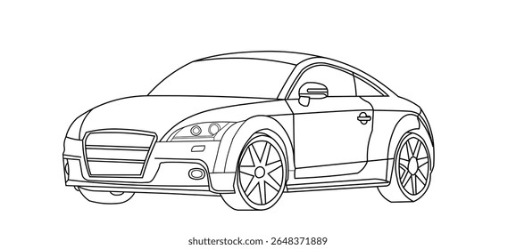Desenho vetorial de um carro esporte plano com traço preto