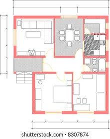 vector draw of home plan in color - all part is in self layer