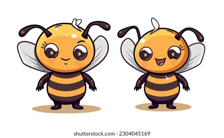 Vector Draw, Illustration of Cute chibi smiling Hornets, Colorful vector