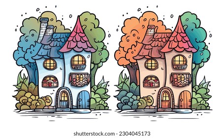 Dibujo vectorial, conjunto de la casa de la fantasía, vector colorido