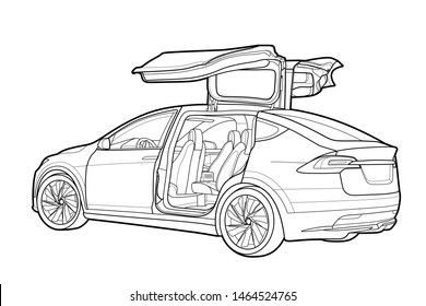 Vector draw of a sport car in black lines.