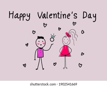 Vector draw stroke outline cartoon character engaging man and women in happy Valentine’s Day simple cute art concept design illustration vector 