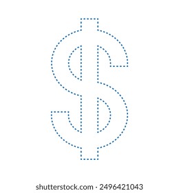 Vector drawind dollar sing, dotted line color blue, flat style