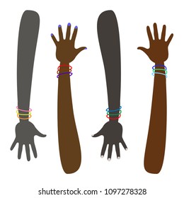 Vector drawing of 4 African women arms, open hand illustration