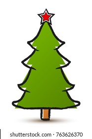 Vector drawing abstract Christmas tree with a star isolated on white background