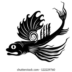 Vector drawing of the abstract fish with big fins.