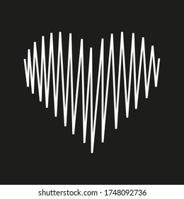 Vector drawing abstract heart shaped cardio, contour color white