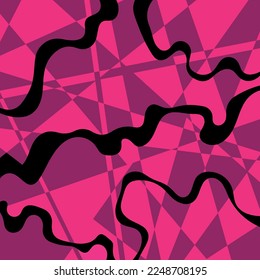 Ilustración abstracta de dibujo de vectores. Patrón de collage creativo rosa brillante. Para imprimir en tela, afiche, volante, portada o marcador.