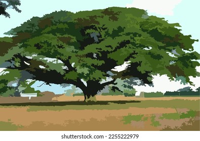 vector drawing of abstract painting and colored tree icon