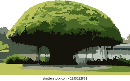 vector drawing of abstract painting and colored tree icon