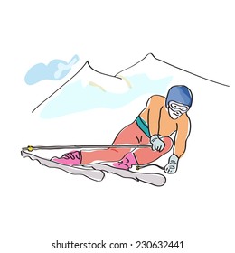 Vector drawing abstract skier