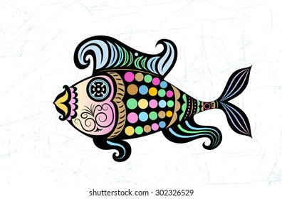 Vector drawing of the abstract stylized color fish on white background.