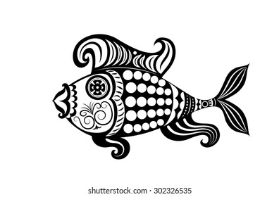 Vector drawing of the abstract stylized fish on white background.