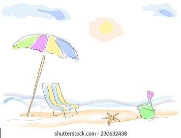 Vector drawing abstract summer beach