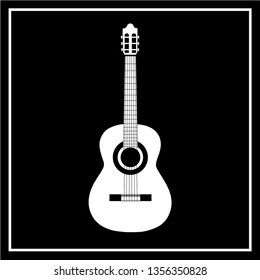 Vector drawing acoustic guitar, color white flat style