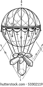 Vector drawing of an air balloon for tattoo in dot-work style