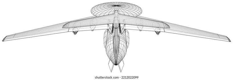 Vektorgrafik von luftgestützten Frühwarn- und Kontrollflugzeugen. Bild für Illustrationen und Infografiken. Vektorgrafik von 3D