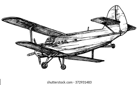 Vector drawing of airplane stylized as engraving