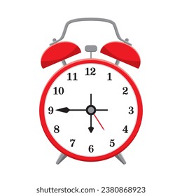 Vector drawing of an alarm clock. Red alarm clock.