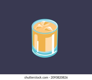 vector drawing alcoholic drink in a glass. image of whiskey with ice. vector cocktail