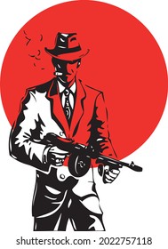 
dibujo vectorial del mobster americano sobre fondo rojo