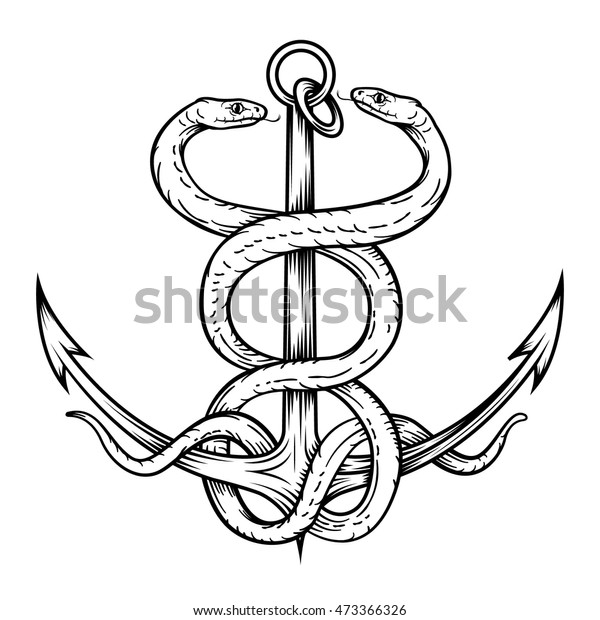 Stock Vektor Vector Drawing Anchor Snakes Line Art Bez Autorsk Ch Poplatk
