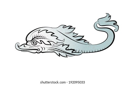 Vector drawing of the ancient fish on white background.