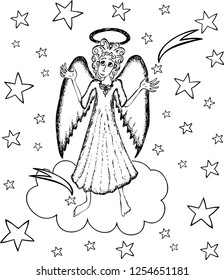 Vector drawing of an angel on a cloud