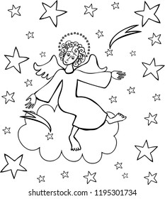 Vector drawing of an angel sitting on a cloud