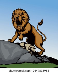 Vector drawing. An angry lion