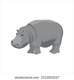 vector drawing animal, hippo, hippopotamus isolated at white background, hand drawn illustration