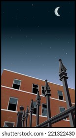 Vector drawing of a/Old Building/Easy to edit vector file, no meshes or effects or transparencies used. 