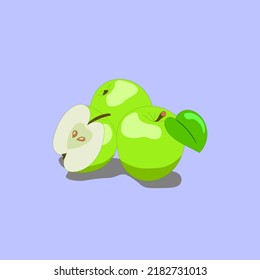 vector drawing of an apple. The berries of a ripe green apple are depicted on a blue background