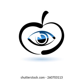 Vector drawing of apple and eye on a white background. Symbols, logo and icon.