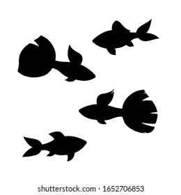 Vector drawing of aquarium fish silhouettes: guppies and goldfish.