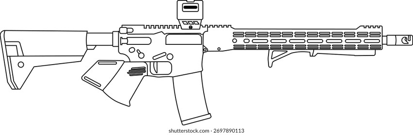 Vector drawing of an AR-15 assault rifle side view isolated on a white background.