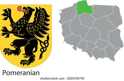 Vector drawing of the area emblem and location on the country map. Map of Poland with the contour of the region. Perfect quality, perfect for printing in newspapers, flyers, roll-ups, banners and more
