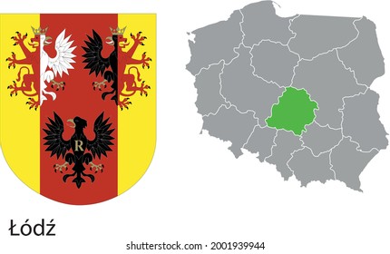 Vector drawing of the area emblem and location on the country map. Map of Poland with the contour of the region. Perfect quality, perfect for printing in newspapers, flyers, roll-ups, banners and more