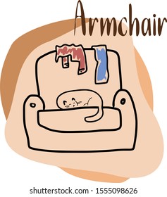 Vector drawing of a armchair stylized as a children's drawing by hand.