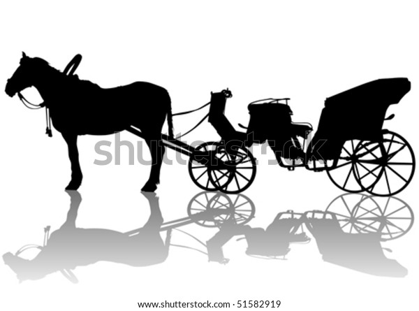 Vector Drawing Arriage Horses Silhouette On Stock Vector (Royalty Free ...