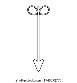 Vector drawing arrow, plumage in the form of a nodule, contour color black