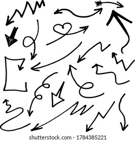 Vector drawing of arrows. Sketch, doodle. Direction. Pointers